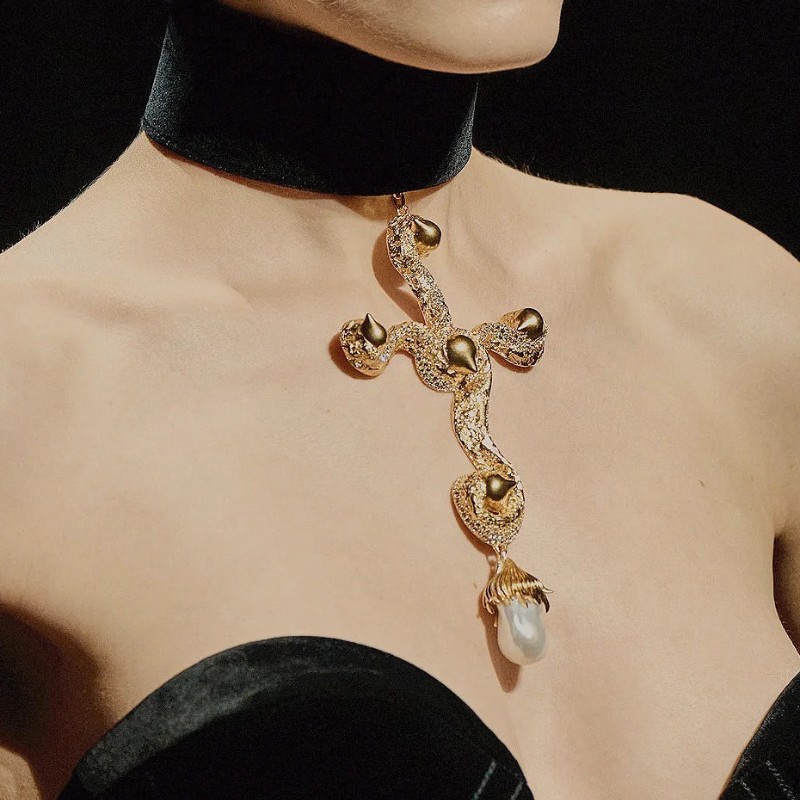 Pearl Choker Necklace Vintage - สร้อยคอจี้ไข่มุกบาโรกสไตล์วินเทจ, สร้อยคอคอเชือกแขวนคอ