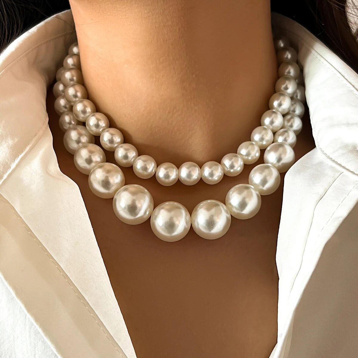 Pearl Choker Necklace Vintage - 2 ชิ้น/เซ็ตยุ้ยเลียนแบบขนาดใหญ่ Pearl Clavicle CHAIN สร้อยคอผู้หญิงพ.เจ้าสาว