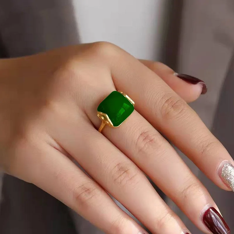 Rings - แหวนหยกเฮเทียนธรรมชาติ เครื่องประดับแฟชั่น ชัลซีโดนีนำโชค สำหรับเป็นเครื่องราง ของขวัญสำหรับผู้หญิง