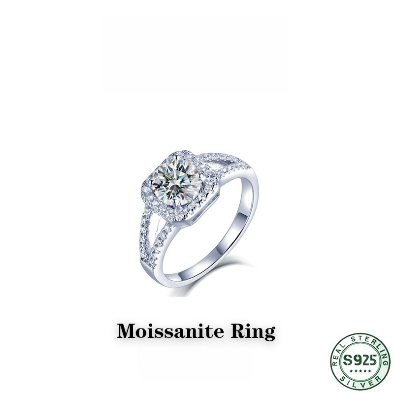 แหวนเพชรโมอิสซาไนท์ 1 กะรัต เง - Moissanite Engagement Ring 1 Carat บทวิจารณ์และราคา